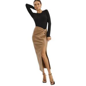 New Lamarque Asymmetrical Eileen Faux Leather Maxi Skirt in Mocha
